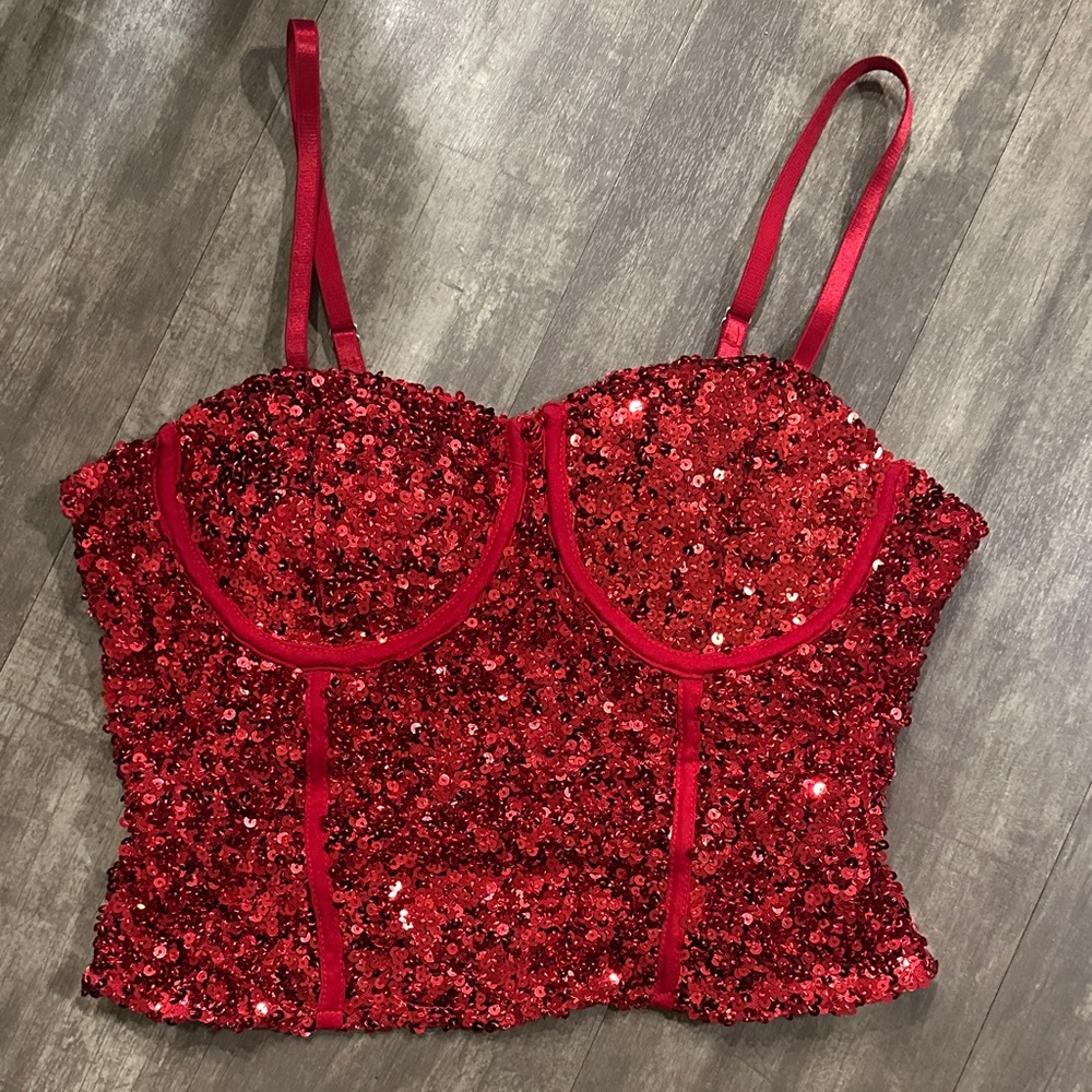 Red Sequin Bustier Top new NWT